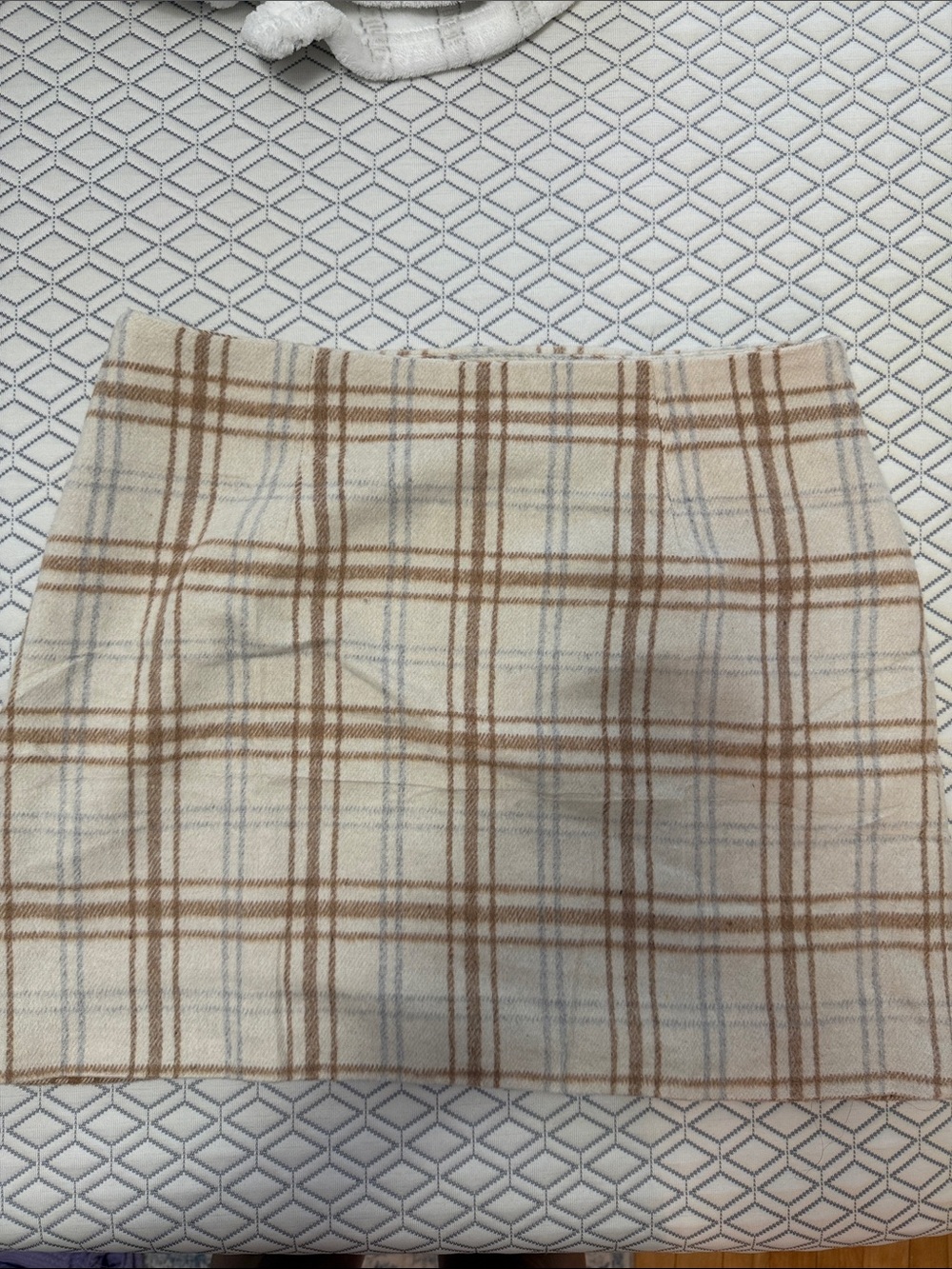 Cream Plaid Mini Skirt with Tan and Light Gray Lines